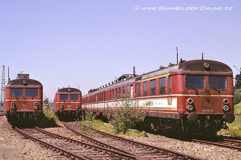 455 404,  455 108 und 455 403 im Sommer 1984 im Bw Heidelberg